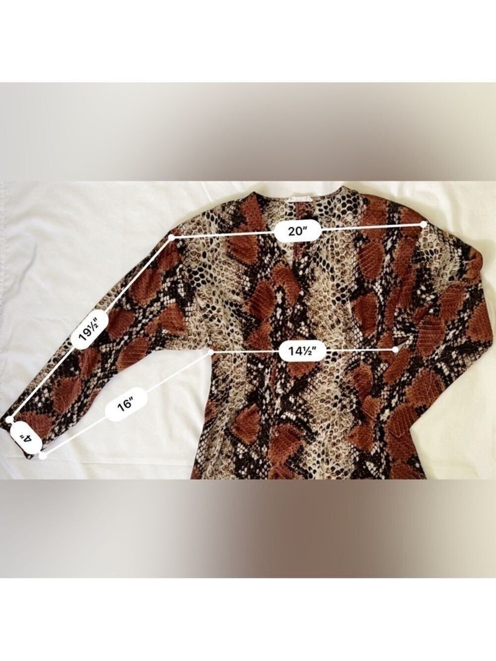 Womens Mango Snake Print Long Sleeve Asymmetrical V-neck Dress. Size 2 - Picture 7 of 8
